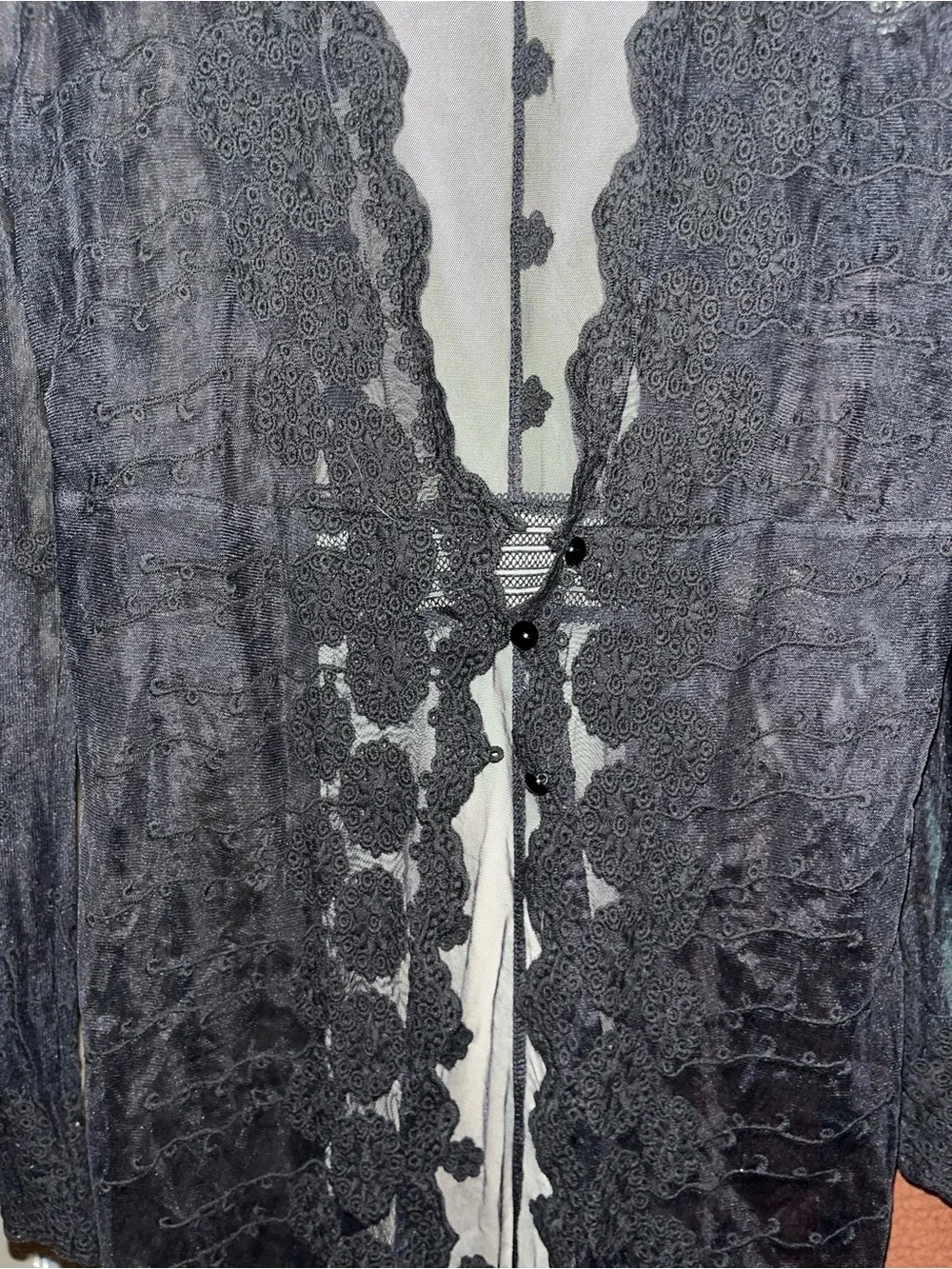 Xtaren sheer Black Lace Long Robe - Women Intimates & Sleepwear. Size M - Picture 3 of 7